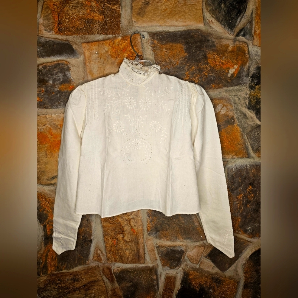 Victorian handmade w/ pin line blouse tucks hand embroidered